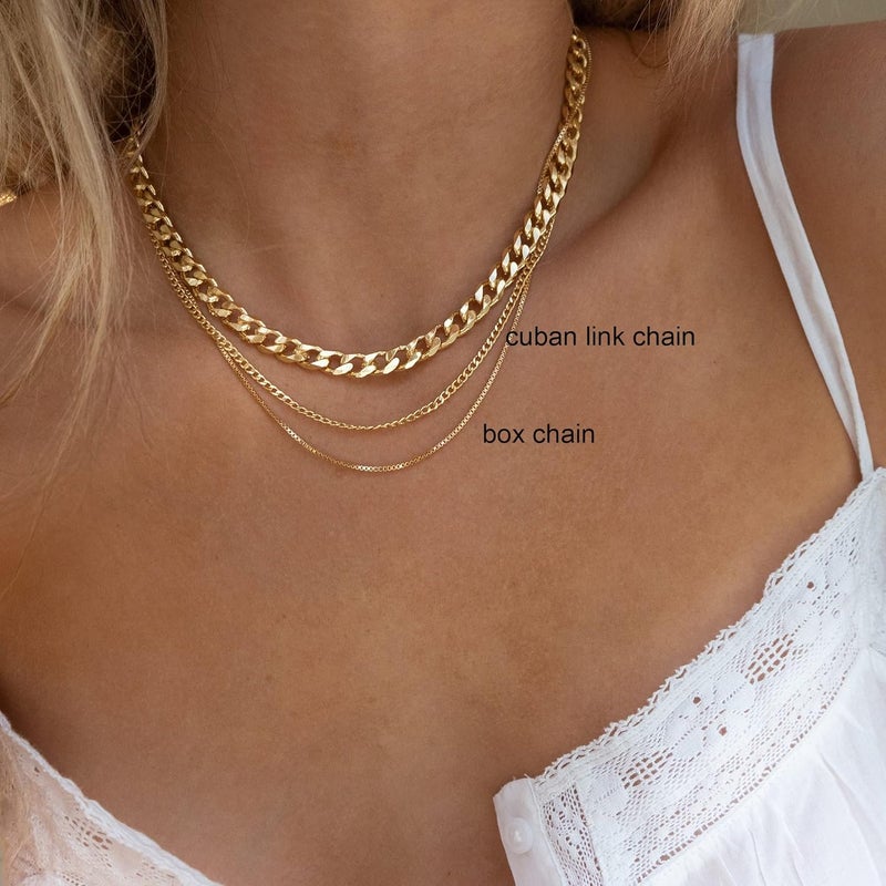 Tewiky Gold Chain Necklace for Women, 14k Gold Plated Thin Beaded Wave Box Chain Necklace Dainty Gold Necklace Simple Layered Gold Choker Necklaces Minimalist Gold Link Chain Necklace Trendy Jewelry for Women - Image 3